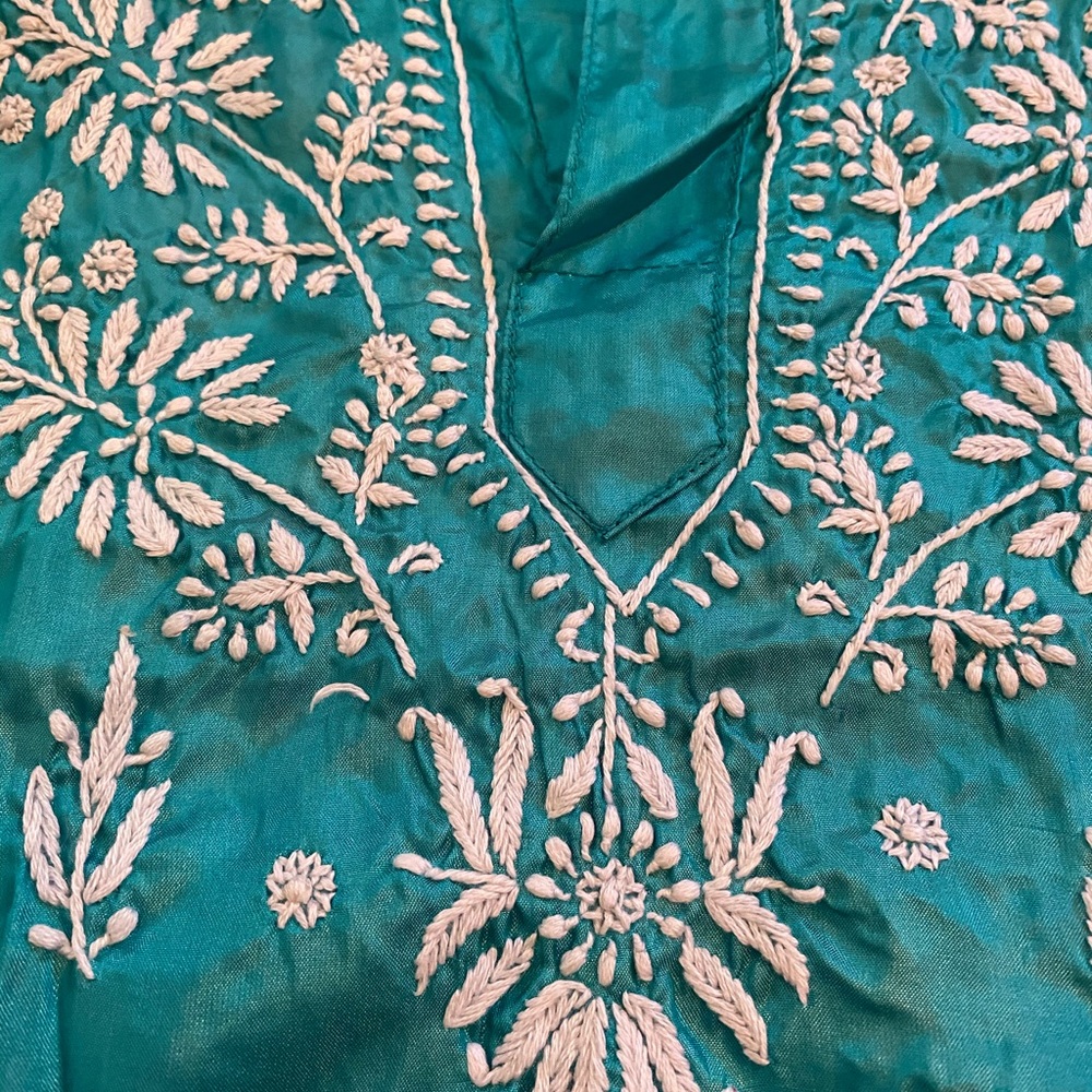 Indian Boho Hippie Blue Pure Silk Top Blouse Tunic - Picture 3 of 5